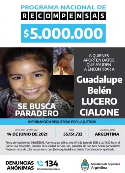A casi dos años de su desaparición, actualizaron la foto de búsqueda de Guadalupe Lucero en San Luis 2 recompensa