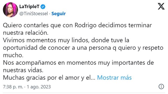 De Paul y Tini anunciaron el fin de su relación: "Decidimos terminar" 1 tini