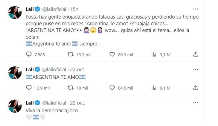 El descargo de Lali ante las críticas por celebrar la victoria de Massa 1 lali
