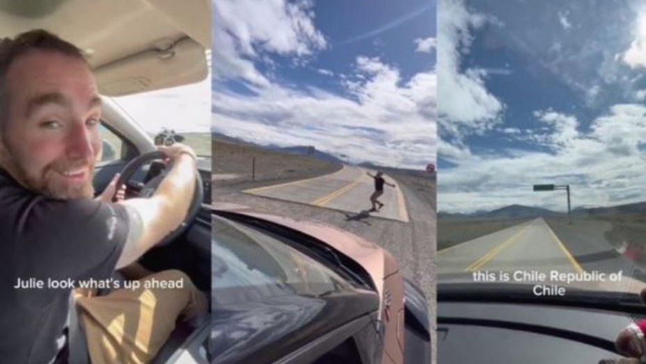 Un turista se bajó del auto para besar el asfalto del lado chileno: "No más baches"