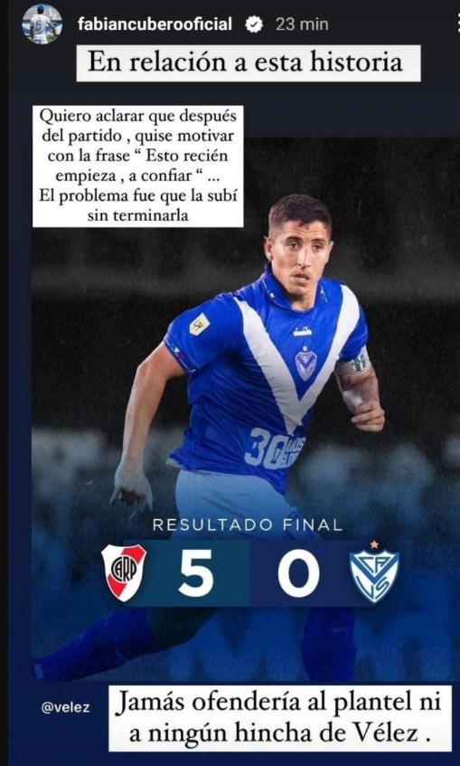 Cubero salió a aclarar su polémico posteo tras la goleada de River a Vélez 2 cubero 1