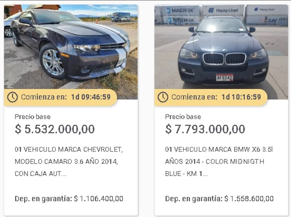 AFIP remata un Camaro por US$5.532 y un BMW X6 por US$7.793 1 autos